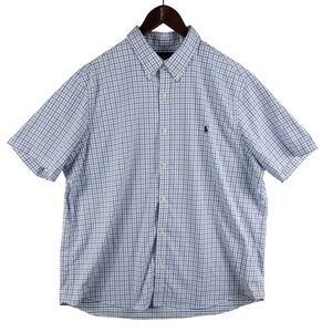 Ralph Lauren Performance Shirt Men's Size 2XL Blue Check Plaid RL Untucked Fit